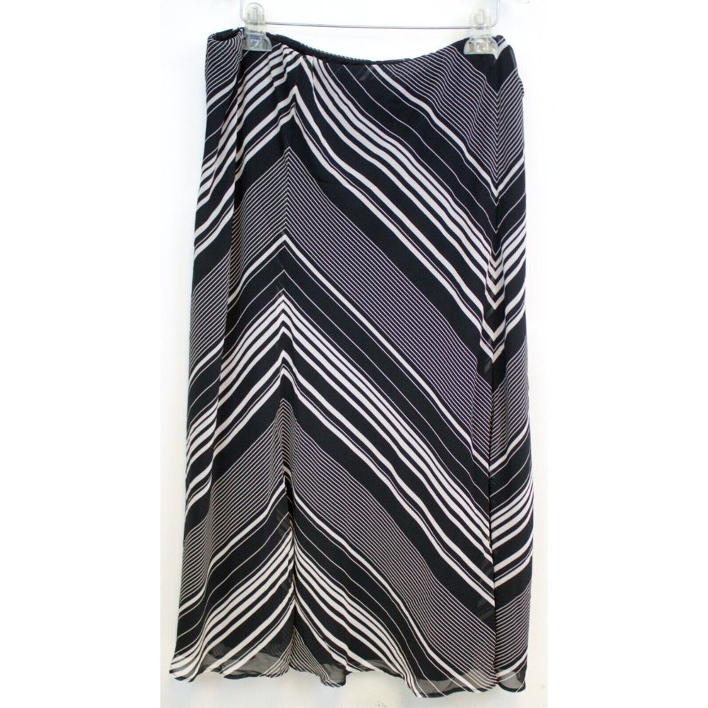 NWT Villager Liz Claiborne Black & White Striped Chevron Maxi Long Skirt Size 18